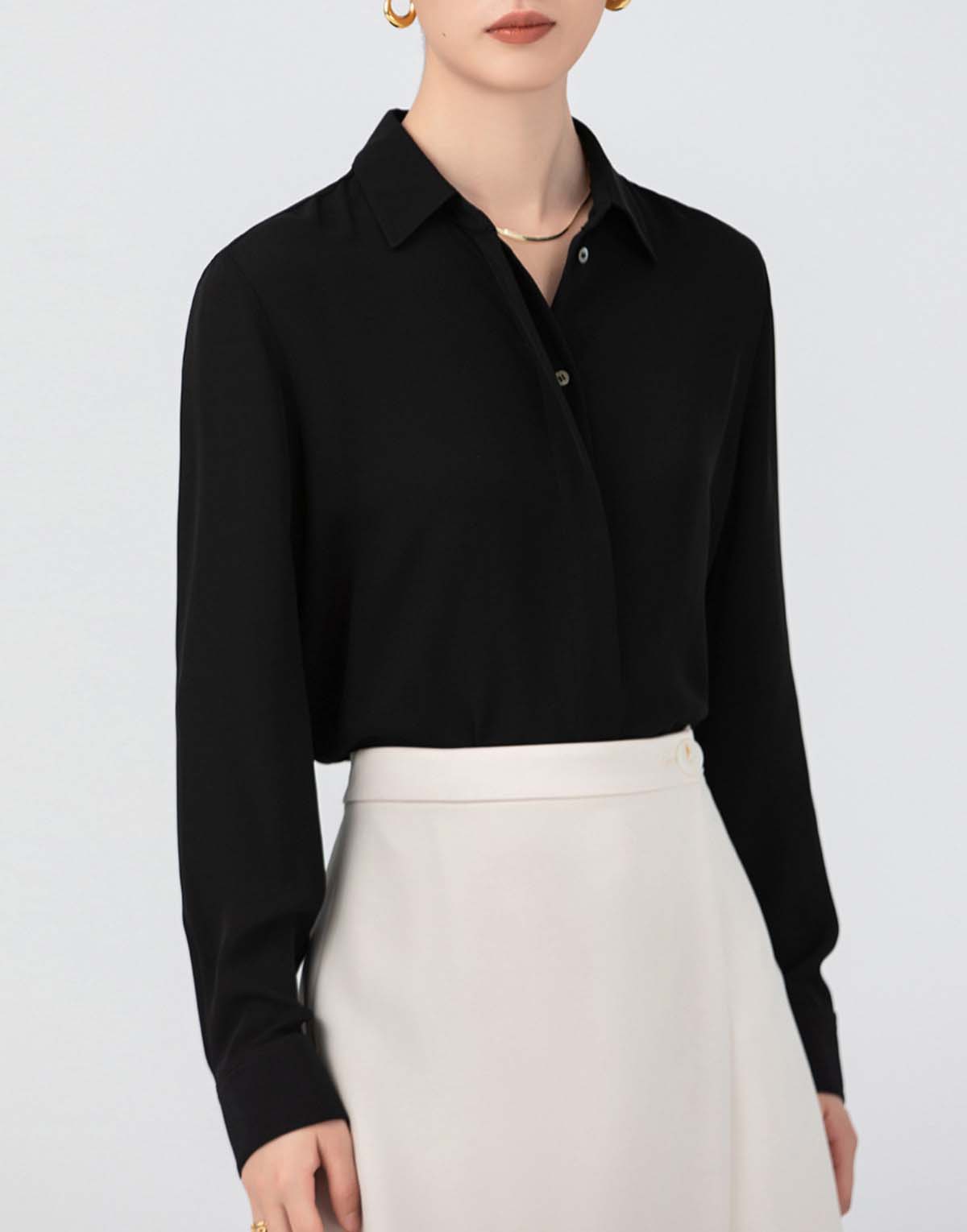 Mid-length long-sleeve shirt made of mulberry silk-109-1